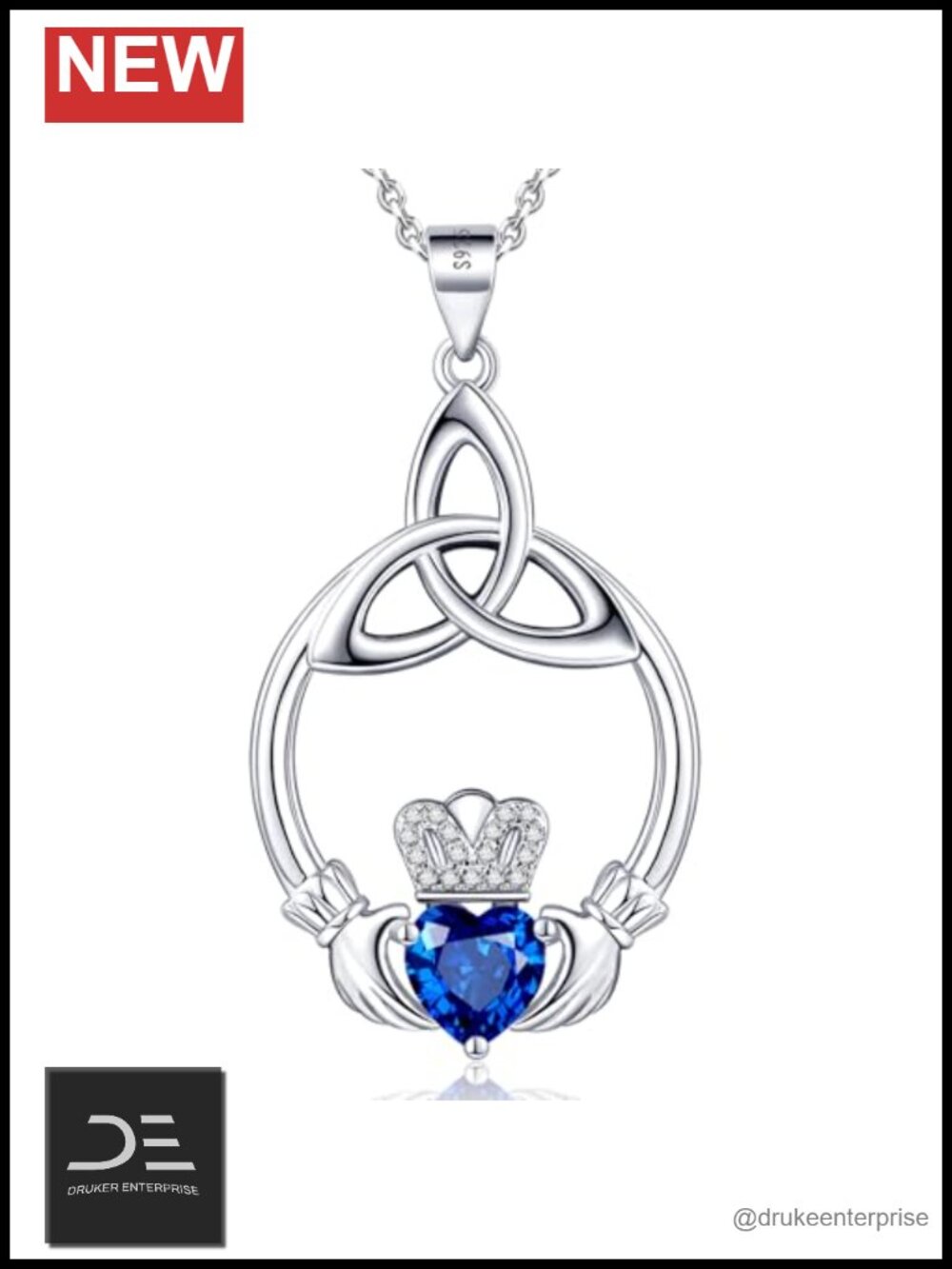 Sterling Silver Claddagh Heart Birthstone Pendant Necklace Women
